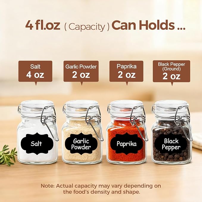 ComSaf Square Small Glass Spice Jars with Airtight Lids 4 oz 6 Pack Pantry | Honey herbs, Farmhouse pantry organization, Mini favor jars, Labels included, Funnel included, Kitchen storage, Snacks