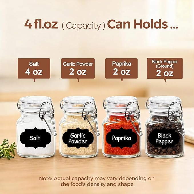 ComSaf Square Small Glass Spice Jars with Airtight Lids 4 oz 12 Pack Pantry | Honey herbs, Farmhouse pantry organization, Mini favor jars, Labels included, Funnel included, Kitchen storage, Snacks