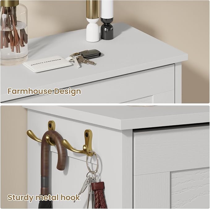 Modern Luxury Shoe Cabinet Organizer with 3 Flip Drawers,31.5" W，White | Freestanding shoe storage cabinet for entryway,foyer and hallway,space-saving flip drawers,Adjustable Shelves & 2 Hooks