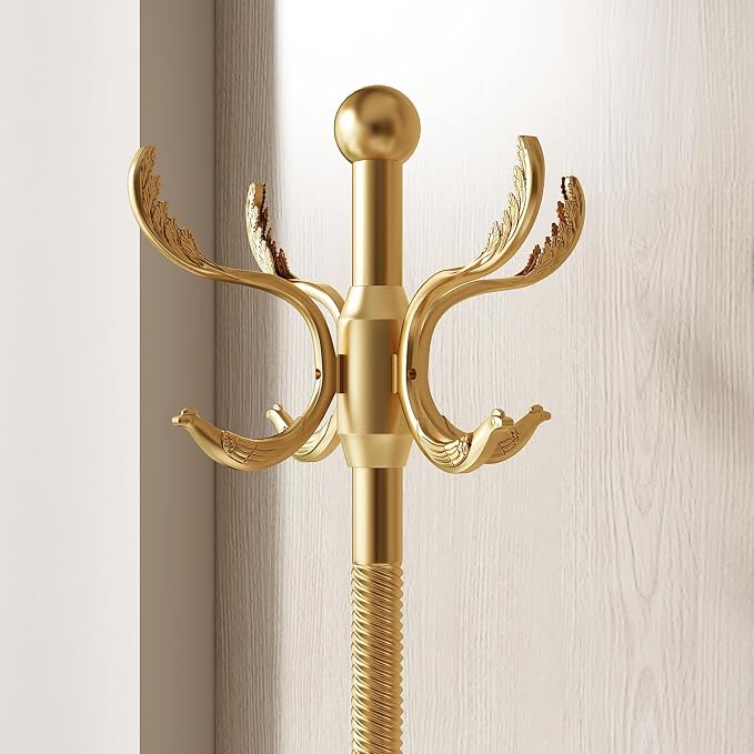 Metal Coat Rack Stand Coat Rack Freestanding with 12 Hooks,Gold | Sturdy Heavy Duty Modern Coats Tree for Bags Clothes Hall Tree Hats Hanger Holder Stand for Entryway Bedroom Hallway Office