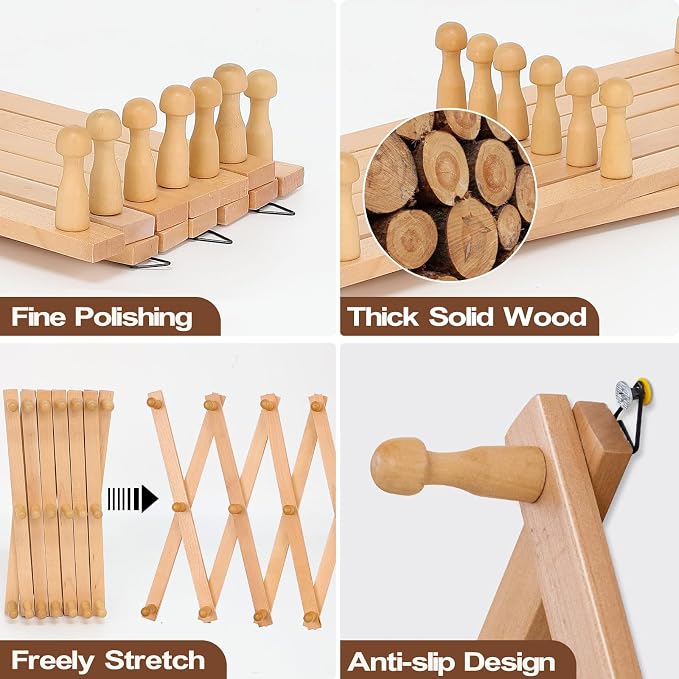 SCUNDA Wall Rack with 20 Hooks, Wooden Wall Expandable Coat Rack for Coat, Hats, Baseball Caps, Coffee Mug, Jewelry(Natural)