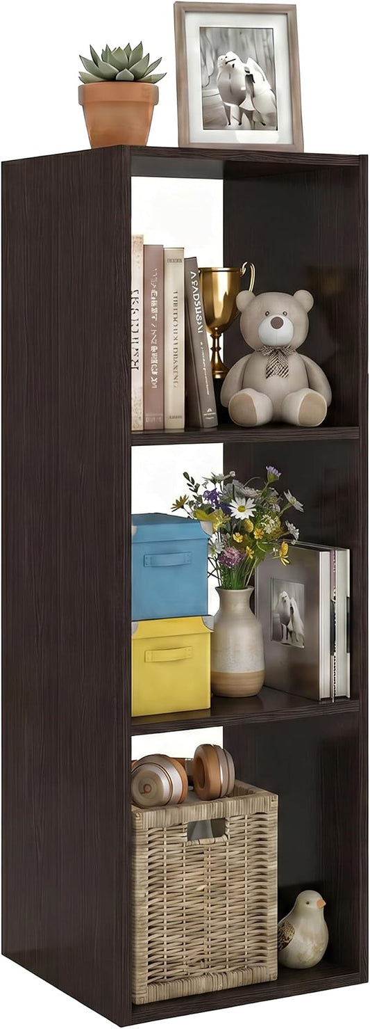 WannabeMyself【Sturdy Build&Easy Assembly】3 Cube Storage Organizer with Anti-Tipping Kits,Reversible Open Back Book Shelf, Bookcase for Living Room,Bedroom,Entrance Hall,Office,12.2×11.4×35.9,Chocolate