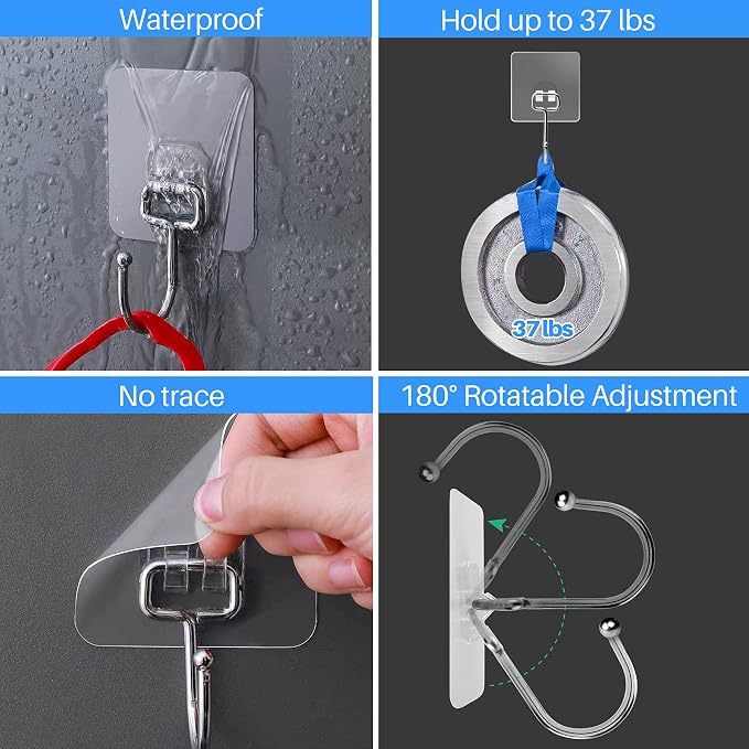 Antimbee 40-Pack Adhesive Hooks for Hanging, Heavy Duty Hooks 37 lb(Max), Adhesive Wall Hanger fit Home, Bathroom, Kitchen, Office and Outdoor