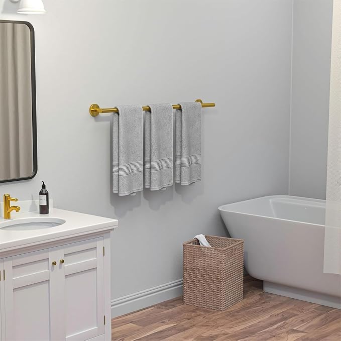 USHOWER Brass Gold Bath Towel Bar, 30-Inch Towel Racks for Bathroom | Thicken SUS304 Stainless Steel Towel Rod, Towel Holder Wall-Mounted, Modern Home Decor (Total Length 32-Inch)