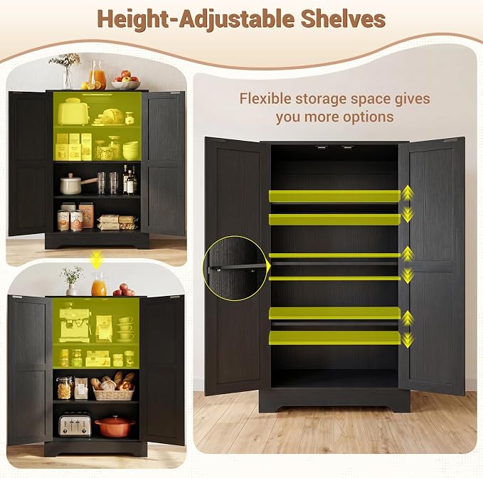 Unikito 43.3" Farmhouse Storage Cabinet with Doors and Adjustable Shelves | Wood Pantry Cabinet, Small Sideboard Cabinet, Short File Cabinet for Dining Room, Living Room, Bathroom, Home Office