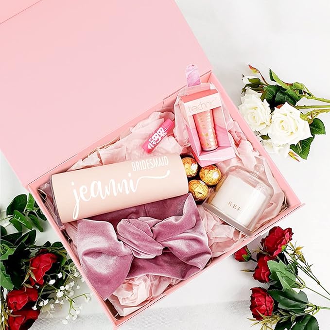 Aimyoo Pink Magnetic Gift Boxes with Lids 13.8x9x4.3 in, Large Bridesmaid Groomsman Proposal Box, Rectangle Collapsible Box for Present Graduation Birthday Storage 5 Pack
