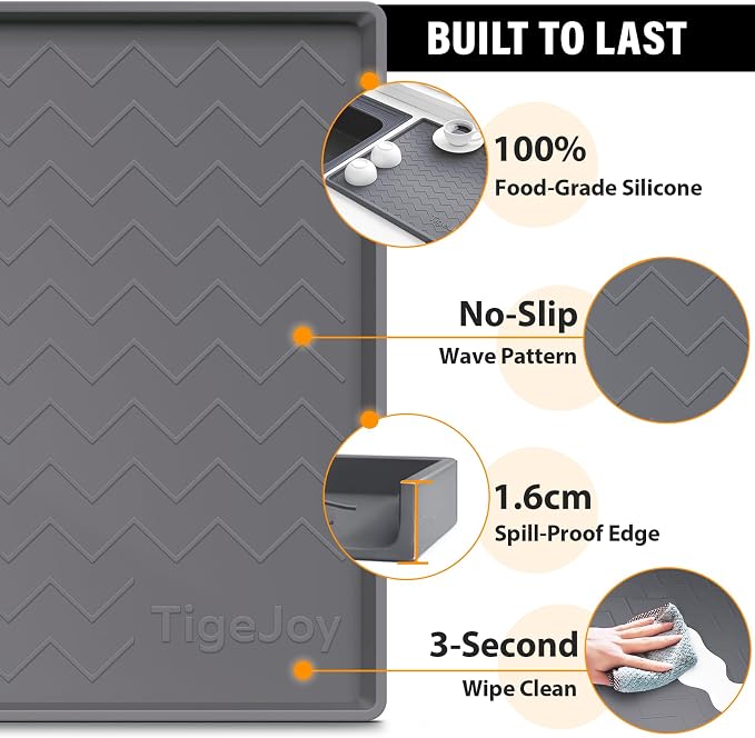 TigeJoy Under Sink Mats for Kitchen Waterproof 37" x 22", Cabinet Liner | Leak-Proof Silicone Mat Sink Protector, Kitchen Essentials Organizer and Storage,Boot or Shoe Tray, Pet Feeding Mat