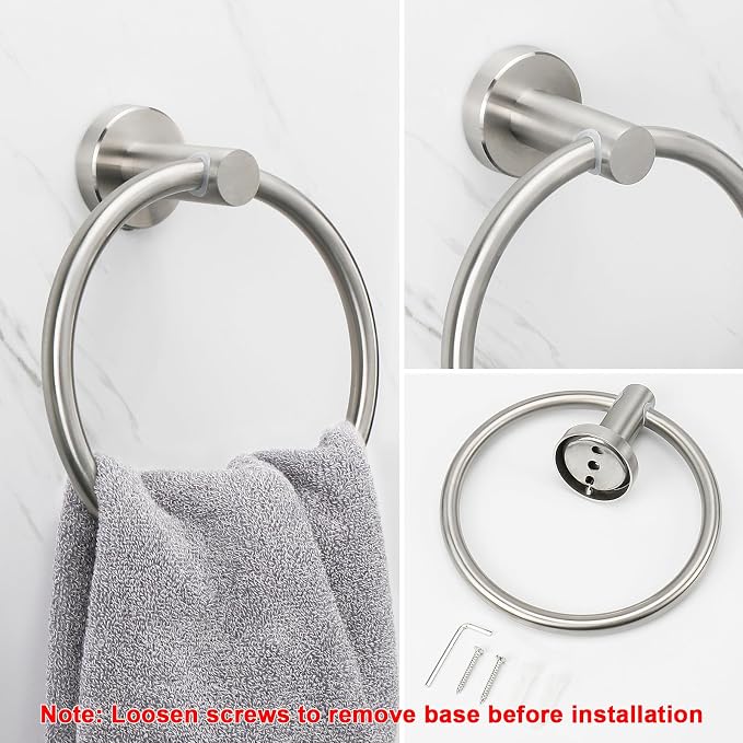 NearMoon Bath Towel Ring, Bathroom Hardware Accessories-Thicken Stainless Steel Hand Towel Holder for Bathroom, Modern Round Towel Hanger Wall Mounted (Brushed Nickel, 1 Pack)