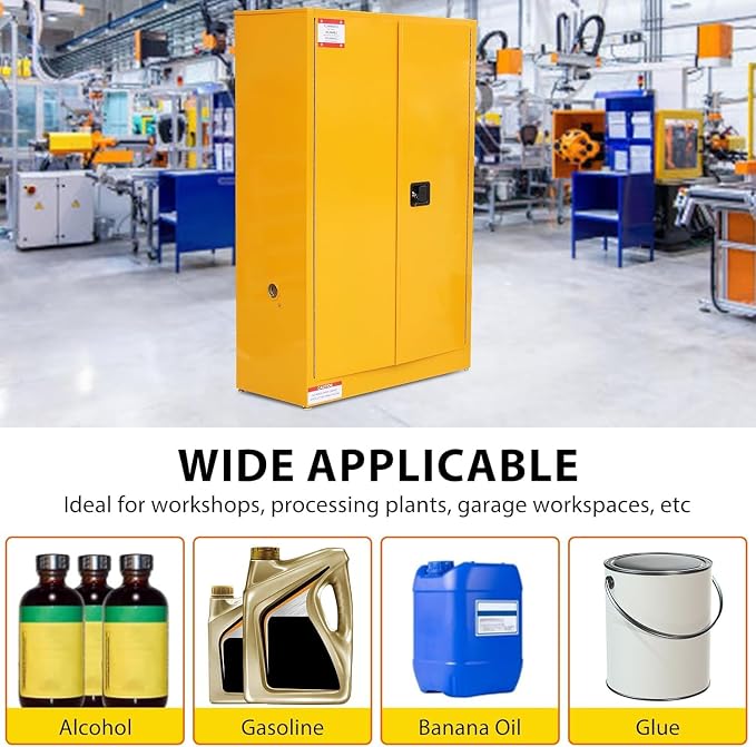Flammable Storage Cabinet 43" x 18" x 65", 45 Gallon Galvanized Steel Flammable Liquid Storage Locker with 2 Adjustable Shelves & Manual-Close Doors, OSHA Compliant Industrial Hazardous Storage