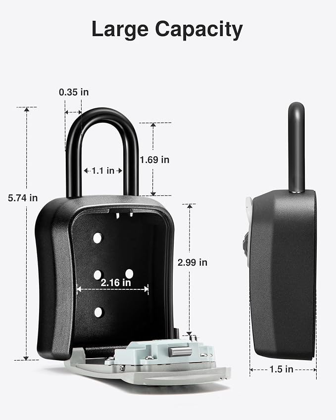 Puroma Key Lock Box Outdoor 4 Digit Code Combination Lockbox House, 1 Gray | For Contractors Guest Realtor Storage Keys, Portable, Home Wall Mount, Resettable, Combination, Weatherproof, High-capacity