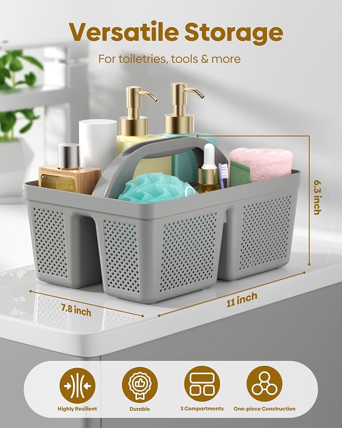 4 Pack Portable Shower Caddy, Integrated Handle, Reinforced Plastic, Organizer Storage Bathroom Supplies and Beauty Products, Cleaning Supplies, Shower Basket for Home, Dorm, Shelf and Cabinet