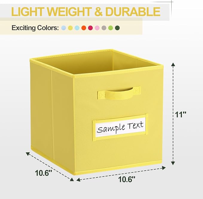 Fabric storage cubes (8 Pack) 11 Inch Cube Storage Bin, cube organizer bins with 8 Labels Window Cards & a Pen, Foldable cube organizer bins and Storage Box, Dark Yellow