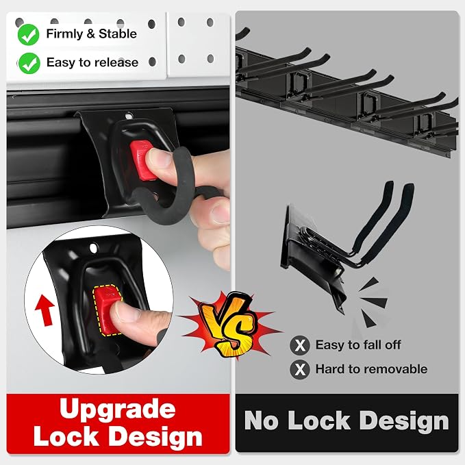 WORKPRO 64" Garage Tool Organizer Wall Mount with 8 Adjustable Hooks | Garage Organization, Garden Tool Rack System, 4 Rails, Hanging, Storage, Universal Installation, PVC material