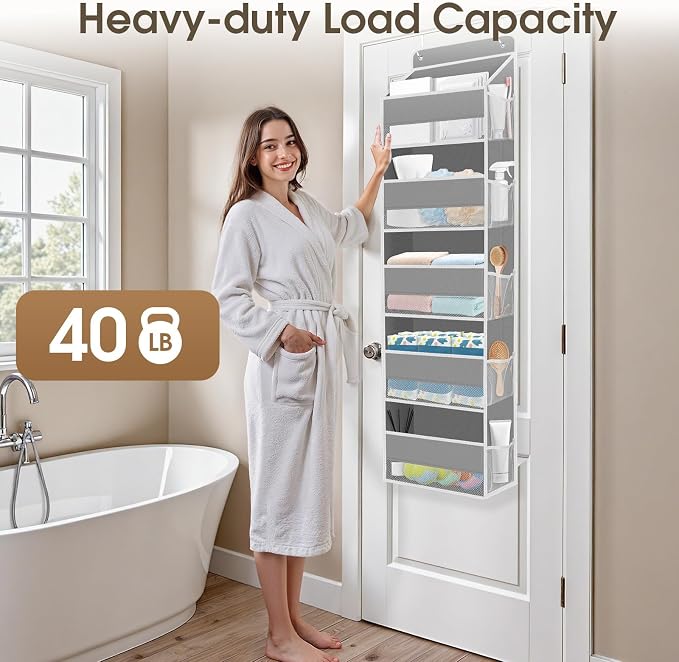 2 Pcs Over The Door Organizer Large Capacity Hanging Storage Room Organizer | 40 lb Capacity, Ultra-Sturdy, Foldable, Mesh Design with Clear Window, Space-Saving Organizer for Pantry, Nursery & Closet
