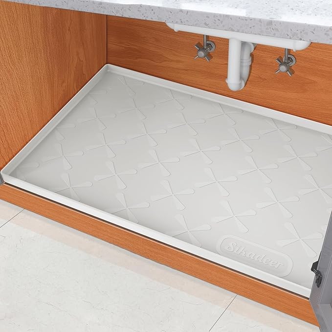 SIKADEER Waterproof Under Sink Mat Food-Grade Kitchen Shelf Liner 28" x 22" | Thick Raised Edge Cabinet Protector, BPA Free Kitchen Organizer and Storage, Non-Slip Dog & Cat Mat, Silicone Drying Mat