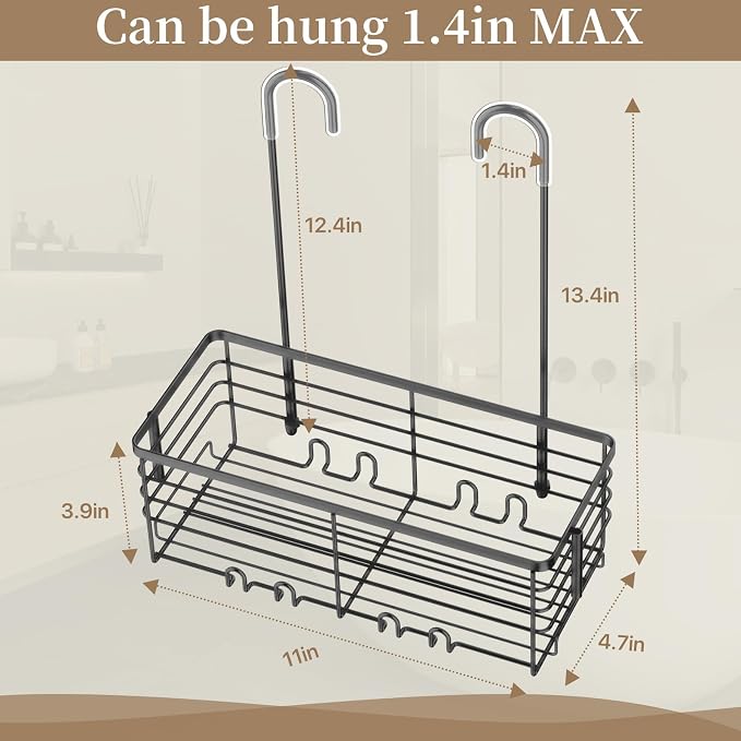 DELLAN Hanging Shower Rack, Shower Organizer Hanging for Bathroom, Black | Shower Rack with Hooks Over the Door, Bathroom Shower Caddy and Basket