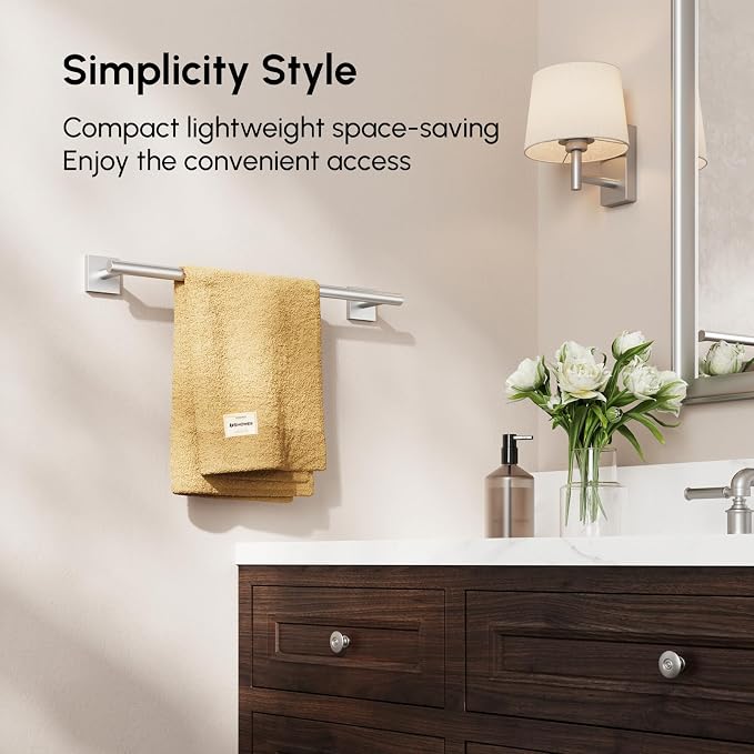 Brushed Nickel Towel Bar, 18 Inch Towel Racks for Bathroom | Thicken 304 Stainless Steel Towel Holder with Square Base, Towel Rod Wall Mounted, Modern Home Decor (Total Length 20 Inch)
