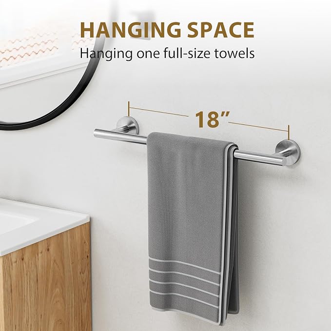 Luxbaro 18 Inch Brushed Nickel Towel Bar, Thicken, Total Length 20-Inch | Towel Rack for Bathroom Wall, SUS304 Stainless Steel Towel Rod, Modern Home Decor