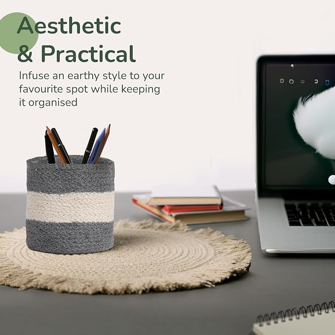 Jute Small Plant Pots Set of 2, 6.5 inches- Gray & White | Jute Planter Basket-Woven Rope Covers for Decorating Indoor/Outdoor Succulents Multi-Purpose Storage Bins Modern Style Decor