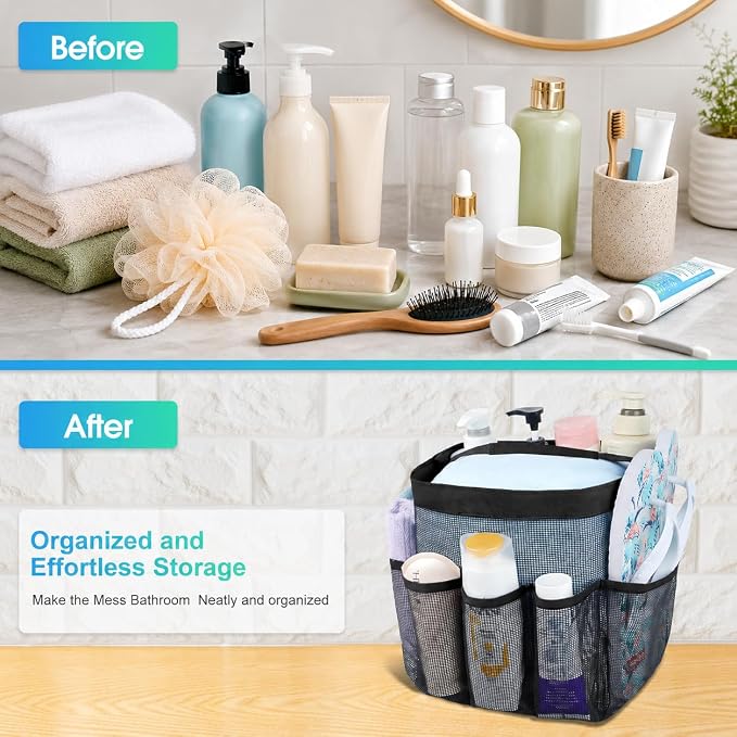 Mesh Shower Caddy Portable - 9 Pockets for College Dorm Room Essential | Large Capacity Mesh Shower Caddy with 9 Pockets, Portable Hanging Toiletry Bag for College Dorm, Gym, Camping and Beach