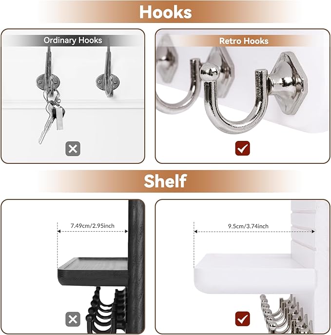 Key Holder for Wall, Mail Organizer Wall Mount with 6 Hooks Wooden Hanging Key Rack for Home Decor, Hallway, Entryway (White)