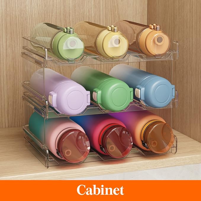 Lifewit 3 Tier Stackable Water Bottle Organizer for Cabinet, Plastic Bottle Holder Fits 9 Bottles/Tumblers up to 3.8" Diameter for Pantry/Countertop/Cupboard, 28 x 19 x 24 cm/11 x 7.5 x 9.5"