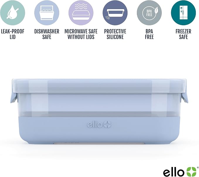 Ello 3.7 Cup Plastic Meal Prep Containers, 10 Pc, 5 Pack, Melon | Set of 5 leakproof BPA-free plastic meal prep containers. Microwave & dishwasher safe. Ideal for food storage & leftovers