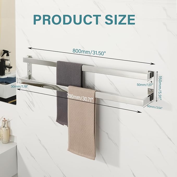 Alise Double Towel Bar, 32" Double Towel Racks for Bathroom,Polished Chrome | Bathroom Towel Rack Wall Mounted, 3.54" Wide Faster Drying, Ladder Design, SUS304 Stainless Steel
