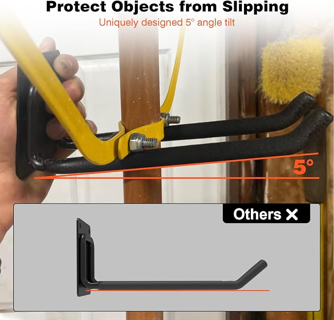 6 Pack 7.8 Inch Heavy Duty Garage Hooks, Ladders Storage Wall Mount Hanger | Non Slip & Anti-Rust Coated Steel Utility Hooks | Tool Organizer for Tires Bikes Shed Chair Ladder Ski and Power Tools