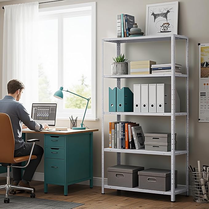 Storage Shelves, Heavy Duty Garage Storage Shelves 5-Tier Metal Shelving Unit for Kitchen Pantry Basement Bathroom Laundry, Adjustable Shelving, 2500 LBS Capacity, 35.4" L x 12" W x 68" H