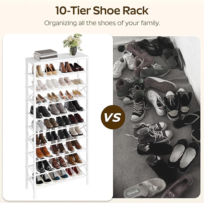 YATINEY 10 Tier Shoe Rack, Large Capacity Shoe Storage Organizer Holds 40 Pairs, Sturdy and Stable, for Entryway, Hallway, Closet, Dorm Room, White SS10WW