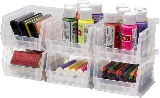 Akro-Mils 30210 AkroBins Plastic Storage Bins, Space-Saving Stackable Bins for Garage, Pantry, Craft Organization, 5" x 4" x 3", Red, (Pack of 24)