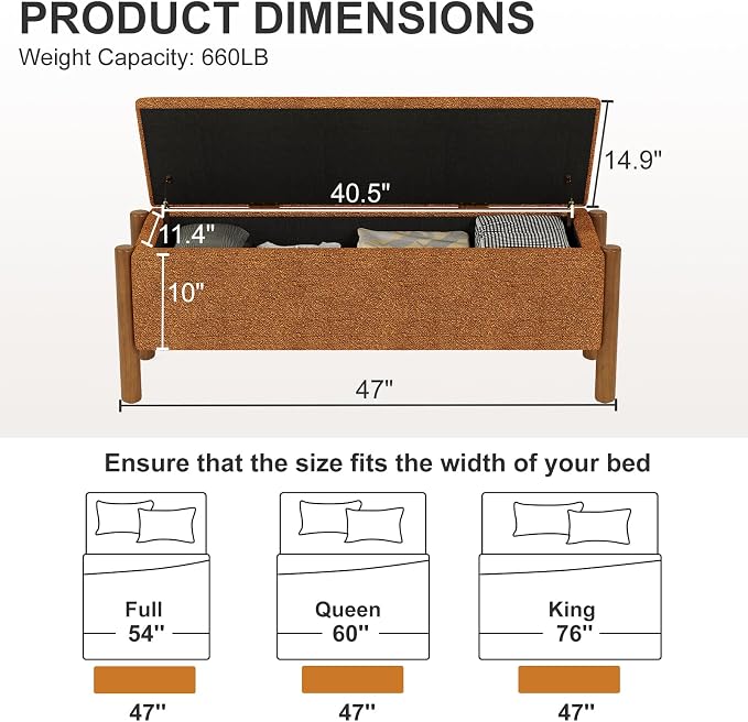 Storage Ottoman Bench, End of Bed Bench for Bedroom