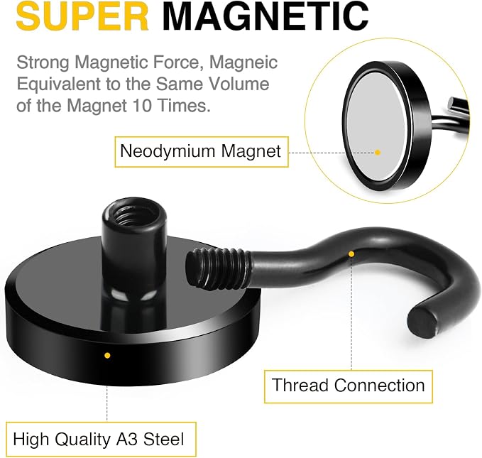 DIYMAG Magnetic Hooks 20pcs 120lbs Cruise Essentials 2026 Magnet Hook Black | Neodymium Heavy Duty Strong Magnets Hanging Ship Cabins Refrigerator Fridge Classroom Beach Vacation Kitchen Grills Home Tool
