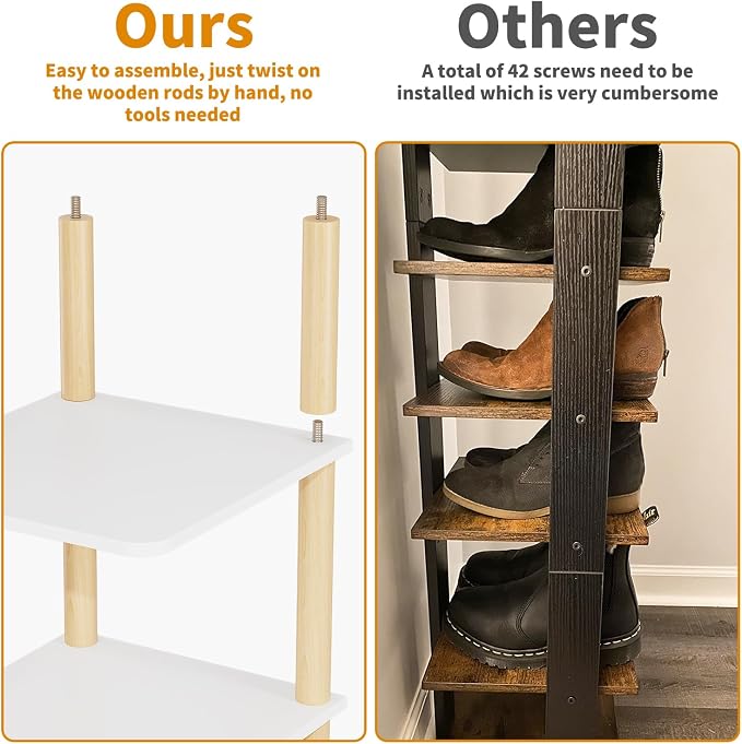 8 Tiers Vertical Shoe Rack, Tall Narrow Shoe Tower, Corner Shoe Rack, White | Small Shoe Organizer for Entryway, Closet, Dorm & Small Spaces, Freestanding Wooden Shoe Shelf for Boots, Sneakers, Heels.