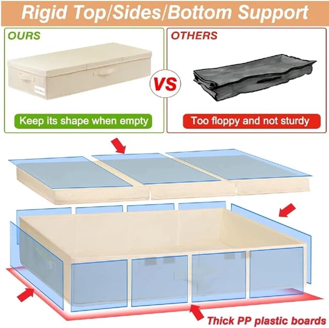 punemi 6 in Tall Underbed Wedding Dress Preservation Box, 2 Pack, Beige | With Lids & 3 Handles, for Wedding Gowns Evening Gowns & Heirlooms, Closet & Bedroom Organization
