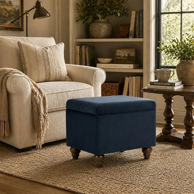 Spatial Order 22" Medium Rectangular Storage Ottoman - Blue Velvet