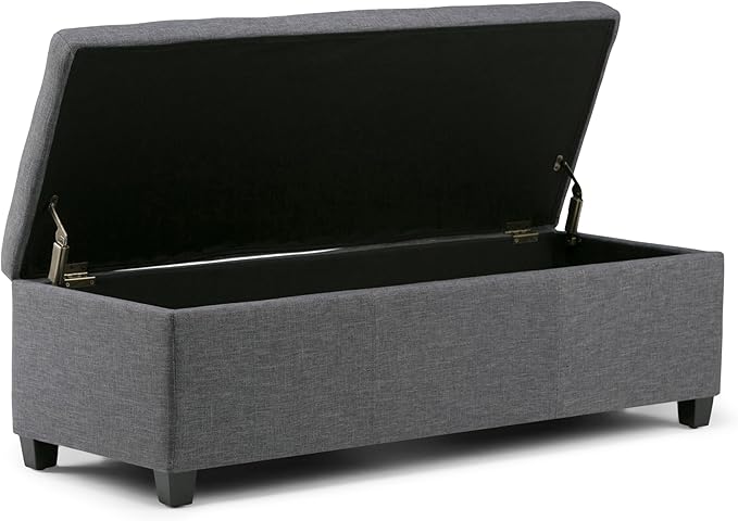 SIMPLIHOME Avalon Storage Ottoman Bench - 48" Wide x 16" High Upholstered Linen Look Fabric Rectangular Lift-Top Ottoman in Slate Grey, Contemporary Bench for Living Room with High-Density Foam