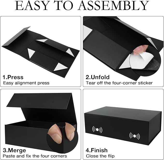 LFBOX Black Gift Box with Magnetic Lids 1 Pack | Large Bridesmaid Groomsman Proposal Boxes,13.8x8.3x4.4 in, Collapsible Rectangle Storage Box