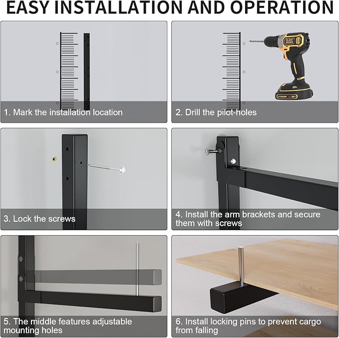 Lumber Storage Rack, Upgrade Cantilever Folding Lumber Rack Wall Mount, Metal 8 Level 32 Inch Plywood Scrap Wood Storage Rack