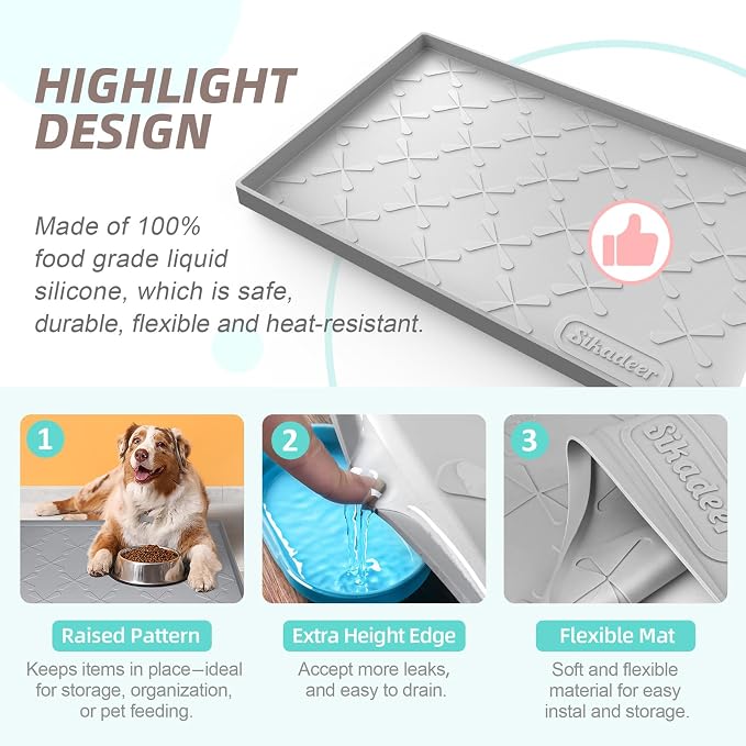 SIKADEER Waterproof Under Sink Mat Food-Grade Kitchen Shelf Liner 25" x 19" | Thick Raised Edge Cabinet Protector, BPA Free Kitchen Organizer and Storage, Non-Slip Dog & Cat Mat, Silicone Drying Mat