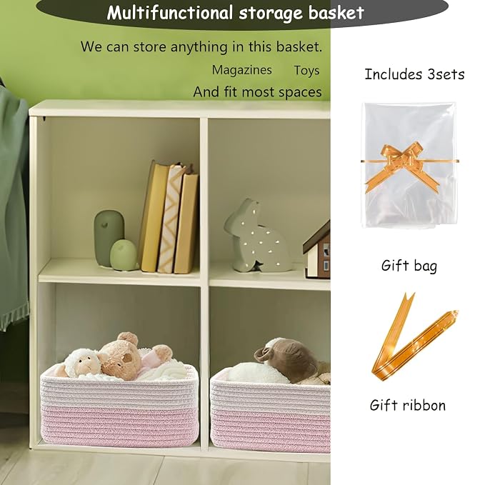 COMFY-HOMI 13" x 8.5" x 5.1" Storage Baskets for Organizing | Cotton Rope Woven Basket | Toy Storage Bin Box | Basket for Shelves, Closet Organizer Bin, Decorative Closet Shelf, 1 Pack