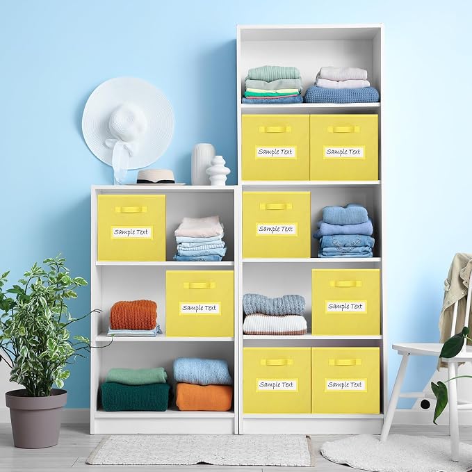Fabric storage cubes (8 Pack) 13 Inch Cube Storage Bin, cube organizer bins with 8 Labels Window Cards & a Pen, Foldable cube organizer bins and Storage Box, Dark Yellow