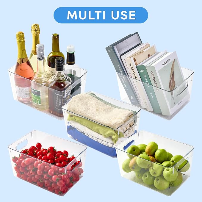 JollyPack Clear Plastic Storage Bins, 4 Pack | Pantry Organizers, Storage with Handles, Clear Storage Containers,Great for Fridge, Kitchen, Cabinet, Bathroom and Office
