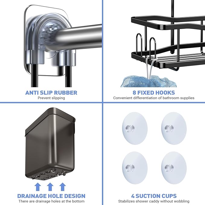Aitatty Hanging Shower Caddy Bathroom Organizer: Rustproof Shower Shelf Racks Over Shower Head - No Drilling Inside Bath Shower Rack Shelves Over Showerhead for Shampoo with Soap Holder Black