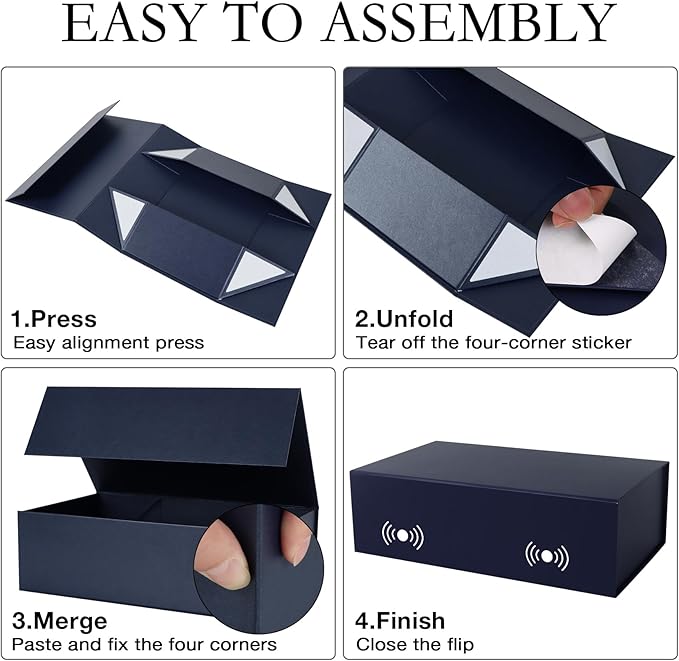 LFBOX Navy Blue Gift Box with Magnetic Lids 1 Pack | Large Bridesmaid Groomsman Proposal Boxes,13.8x8.3x4.4 in, Collapsible Rectangle Storage Box