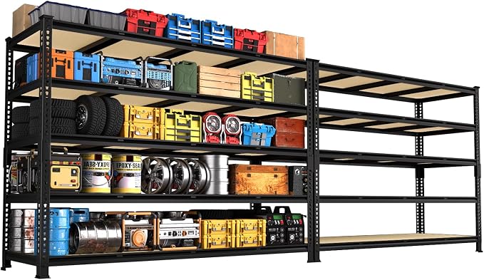 PrimeZone 60" W X 24" D X 72" H Heavy Duty Garage Storage Shelves, 3000 LBS | 5 Tier Adjustable Metal Shelf, 15 Support Beams, Solid Steel Frame, Freestanding, Storage for Basement, Warehouse, 2 Pack