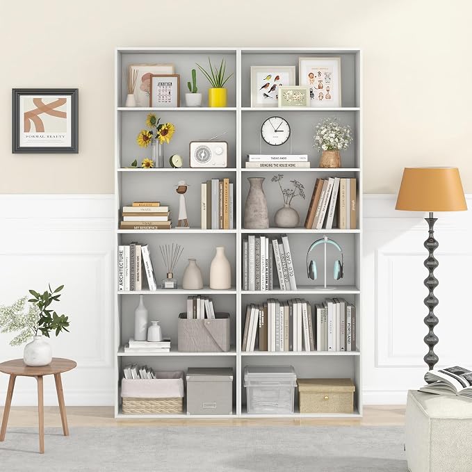 Giantex 6-Tier Bookcase, 70" Tall Wooden Bookshelf, Freestanding Storage Organizer w/Open Shelves, Anti-Tipping Kits, Modern Floor Standing Display Shelves for Living Room, Bedroom (1,White)