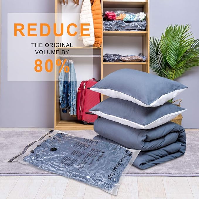 GONGSHI Vacuum Storage Bags, Space Saver Seal Bags For Clothing, Travel Luggage,Blankets, Comforters, Pillows, Clothes Storage.5 Jumbo 5 Large