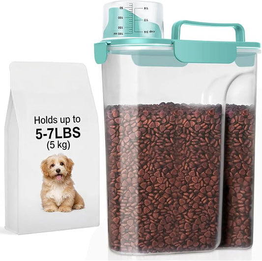LEAWALK 5-7Lbs Dog Cat Storage Container Portable with Upgraded Large Spout and Cup, Plastic Pet Food Dispenser for Small Animal Kibble, Bird Seed, Oatmeal, Rice, Flour, Brown Sugart- Elegant Blue